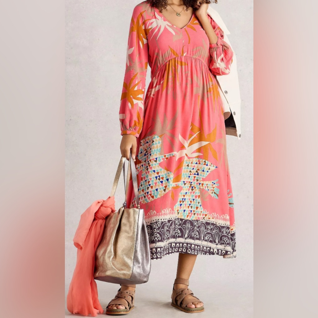 White Stuff Imogen Midi Dress - Nwt - Size 6. Pink Patterned Women's Dress